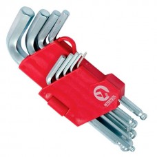 Набор ключей Г-образных шестигранных с шаровидным наконечником 9 ед., 1.5-10 мм, CrV, 55 HRC Small INTERTOOL HT-0605