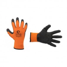 Оранжевая перчатка вязаная синтетическая, покрытая черным рифленым латексом на ладони 9, INTERTOOL SP-0120