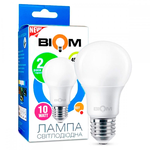 

Светодиодная лампа BIOM BT-510 10W E27 4500K А60 (Груша